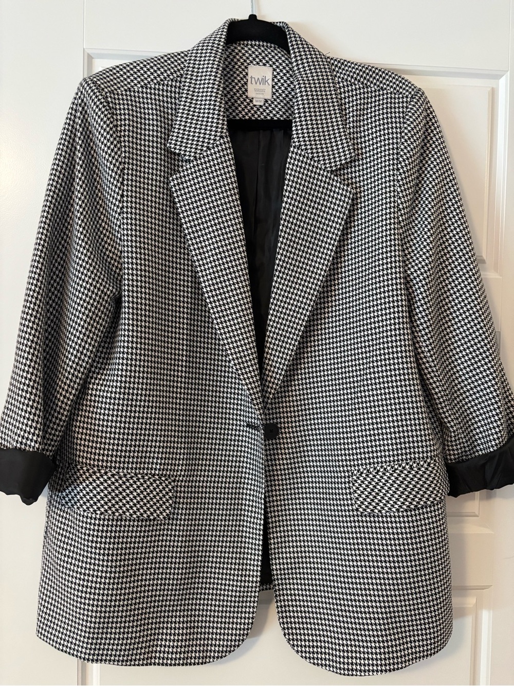 twik Black and White Houndstooth Single-Button Blazer